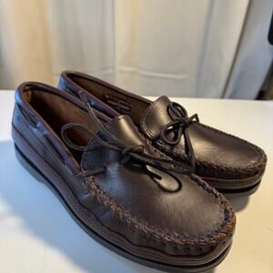 Minnetonka Moccasins Dark Brown Lariat Leather Essential Hardsole Moc Men’s Sz 7